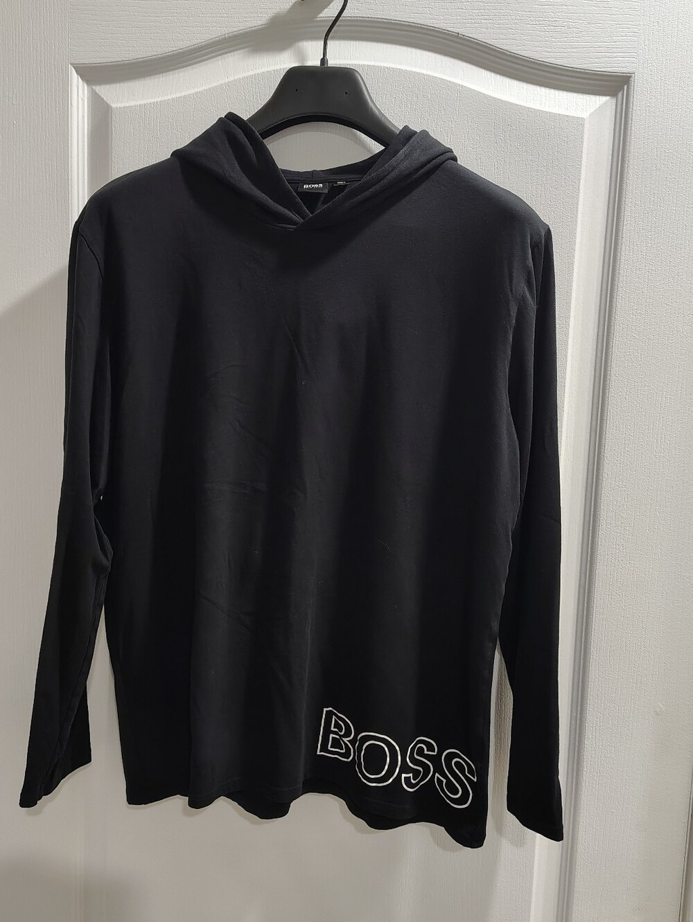 BOSS Black Crewneck Hooded Sweater with Logo Hem